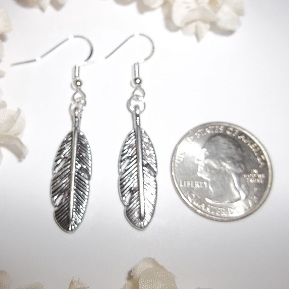 Bohemian Silver Feather Earrings Dangle Set 2290 - Picture 2 of 5